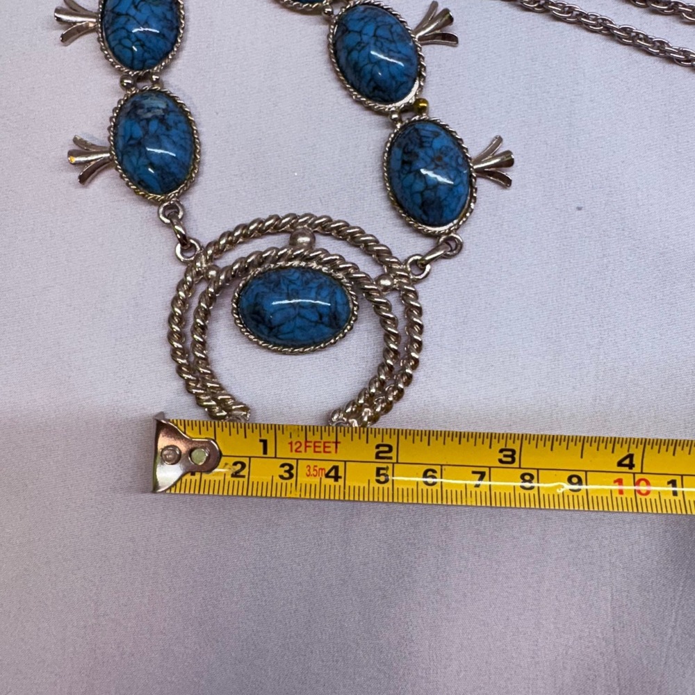 Squash Blossom Necklace Womens OS Blue Good Mock Turquoise Naja Boho - Picture 7 of 7